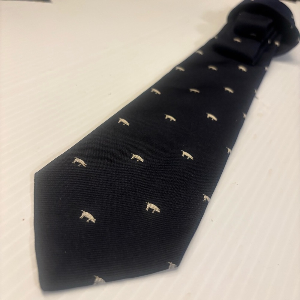Vintage Calvin Swine Black Tie with Subtle Pig Pattern